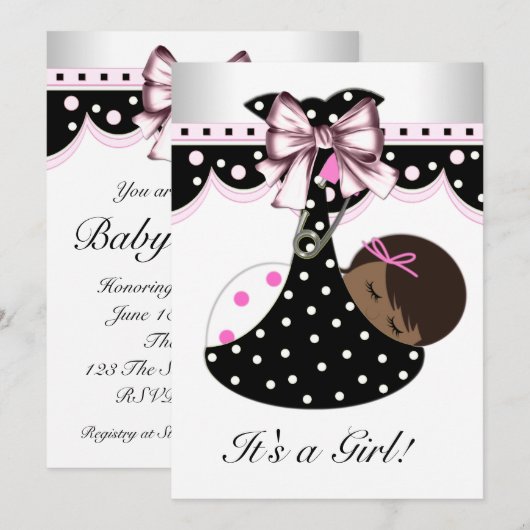 Zwart en roze Baby shower Kaart (Voorkant / Achterkant)