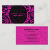 Zwart en roze bloemdamast patroon visitekaartje (Voorkant / Achterkant)