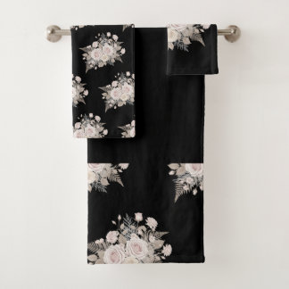 Zwart en roze bloemen moderne decoratieve badkamer bad handdoek