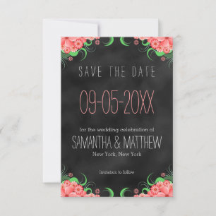 Zwart en Roze Bloemen Opslaan De Datum Aankondigin Save The Date