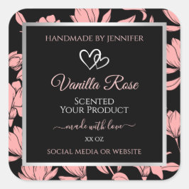 Zwart en roze Bloemen Product Verpakkingsetiketten Vierkante Sticker