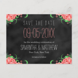 Zwart en Roze Bloemen Save The Date Briefkaarten