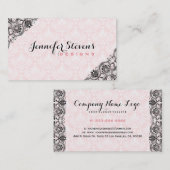 Zwart en roze bloemig kant visitekaartje (Voorkant / Achterkant)