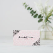 Zwart en roze bloemig kant visitekaartje (Staand voorkant)