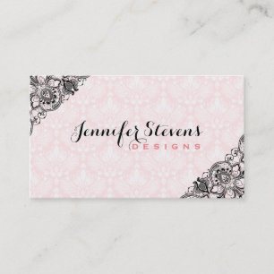 Zwart en roze bloemig kant visitekaartje