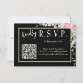 Zwart en roze bloemige boho-huwelijksuitnodiging R RSVP Kaartje (Voorkant)