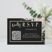 Zwart en roze bloemige boho-huwelijksuitnodiging R RSVP Kaartje (Staand voorkant)