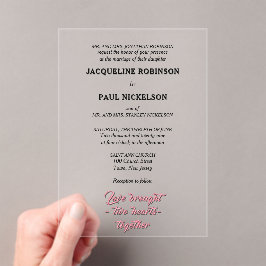 Zwart en roze bruid en bruidegom Clear Acryl Uitnodigingen