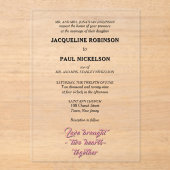 Zwart en roze bruid en bruidegom Clear Acryl Uitnodigingen (Voorkant)