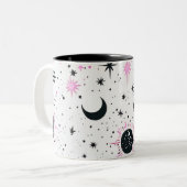 Zwart en Roze Celestial Zon Maan Sterren Tweekleurige Koffiemok (Voorkant links)