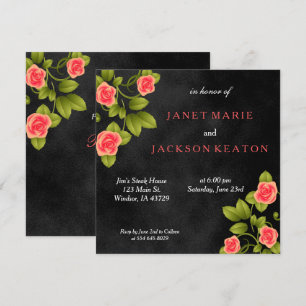 Zwart en roze Coral Roos Flower Wedding Kaart