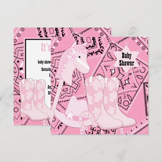 Zwart en Roze Cowgirl Baby Meisje Douche Kaart (Voorkant / Achterkant)