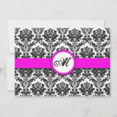 Zwart en roze Damask Monogram opslaan Datum Kaart (Achterkant)