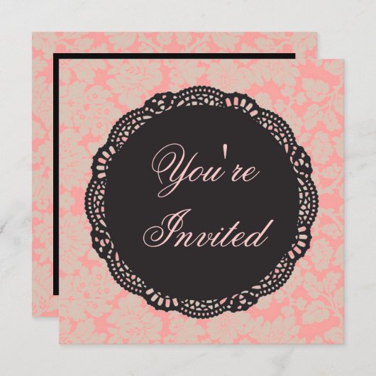 Zwart en roze damast kaart (Voorkant / Achterkant)