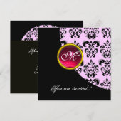ZWART EN ROZE DAMAST MONOGRAM, rode robijn, Kaart (Voorkant / Achterkant)