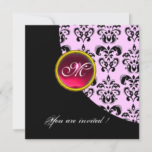 ZWART EN ROZE DAMAST MONOGRAM, rode robijn, Kaart (Voorkant)