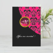 ZWART EN ROZE DAMAST MONOGRAM,rood robijn,fuchsia Kaart (Staand voorkant)