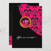 ZWART EN ROZE DAMAST MONOGRAM,rood robijn,fuchsia Kaart (Voorkant / Achterkant)