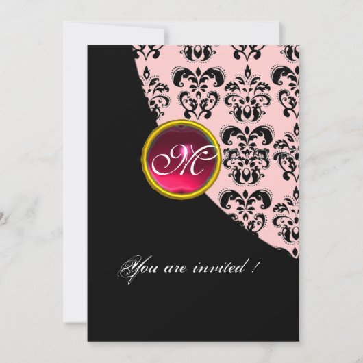 ZWART EN ROZE DAMAST MONOGRAM, rood robijn Kaart (Voorkant)