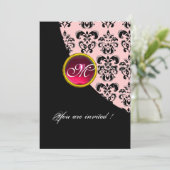 ZWART EN ROZE DAMAST MONOGRAM, rood robijn Kaart (Staand voorkant)