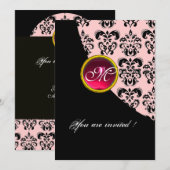 ZWART EN ROZE DAMAST MONOGRAM, rood robijn Kaart (Voorkant / Achterkant)