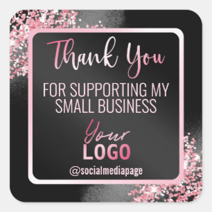 Zwart en roze Dank u Business Logo Vierkante Sticker