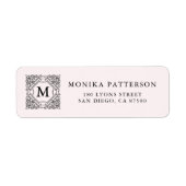Zwart en Roze Elegant Ornamentaal Lijst Monogram Etiket (Voorkant)