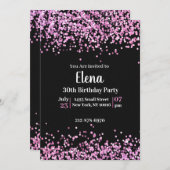 Zwart en Roze Elegante Uitnodiging van het Verjaar (Voorkant / Achterkant)