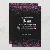Zwart en Roze Elegante Uitnodiging van het Verjaar (Voorkant / Achterkant)