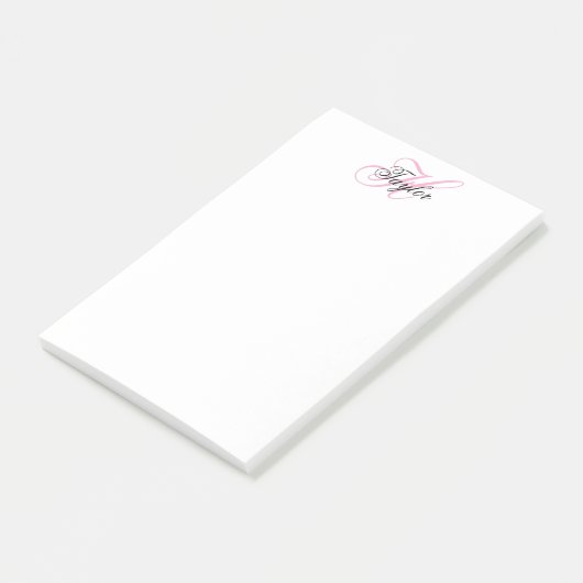 Zwart en roze fancy monogram post-it® notes (Schuin)