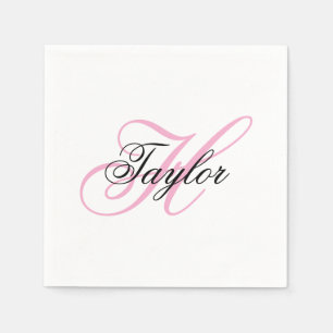Zwart en roze fancy monogram servet