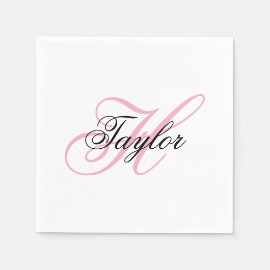 Zwart en roze fancy monogram servet (Voorkant)