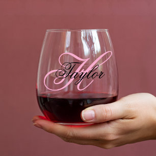 Zwart en roze fancy monogram wijnglas zonder voet