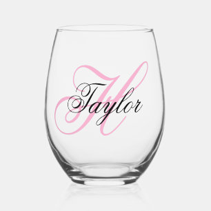 Zwart en roze fancy monogram wijnglas zonder voet