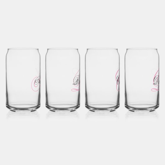 Zwart en Roze Fancy Monogrammed Blikvorm Glas (Rechts)