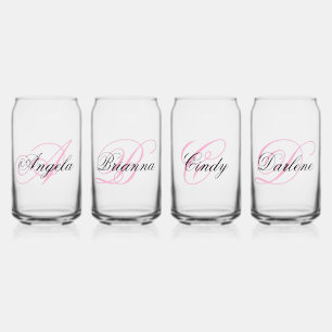 Zwart en Roze Fancy Monogrammed Blikvorm Glas