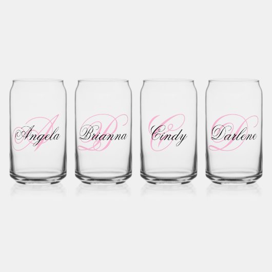 Zwart en Roze Fancy Monogrammed Blikvorm Glas (Voorkant)