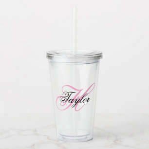 Zwart en Roze Fantasie Monogram Acryl Drinkbeker