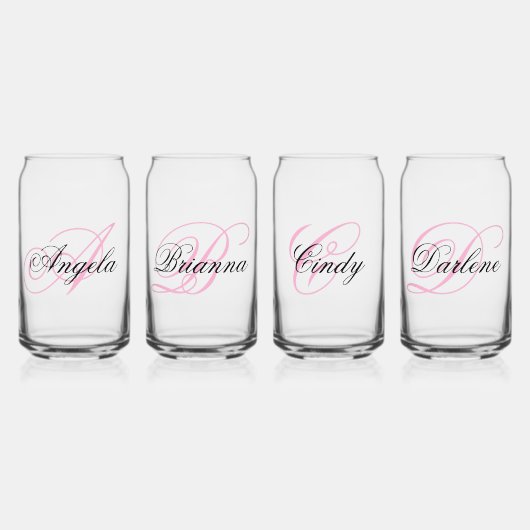 Zwart en Roze Fantasie Monogram Blikvorm Glas (Voorkant)