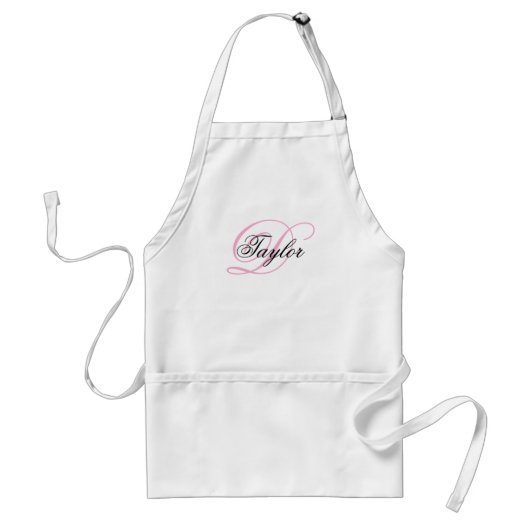 Zwart en Roze Fantasie Monogram Standaard Schort (Voorkant)