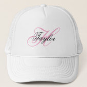 Zwart en Roze Fantasie Monogram Trucker Pet (Voorkant)