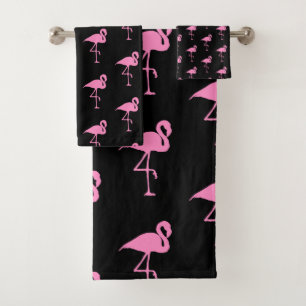 Zwart en roze Flamingo patroon Bad Handdoek