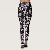 Zwart en roze Floral Pattern Women's Workout Leggings (Achterkant)