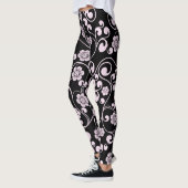 Zwart en roze Floral Pattern Women's Workout Leggings (Links)