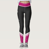 Zwart en roze florale witte strepen & naam leggings (Voorkant)