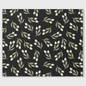 Zwart en roze Folksy Floral Wrapping Paper Cadeaupapier (Vlak)