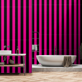 Zwart en roze Fuchsia Ultra Wide 4 inch Stripe Behang
