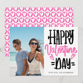 Zwart en roze Gelukkig Valentijnsdag Script Foto Feestdagenkaart