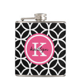 Zwart en Roze Geometrische Diamanten Custom Monogr Heupfles (Voorkant)