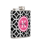 Zwart en Roze Geometrische Diamanten Custom Monogr Heupfles (Rechts)